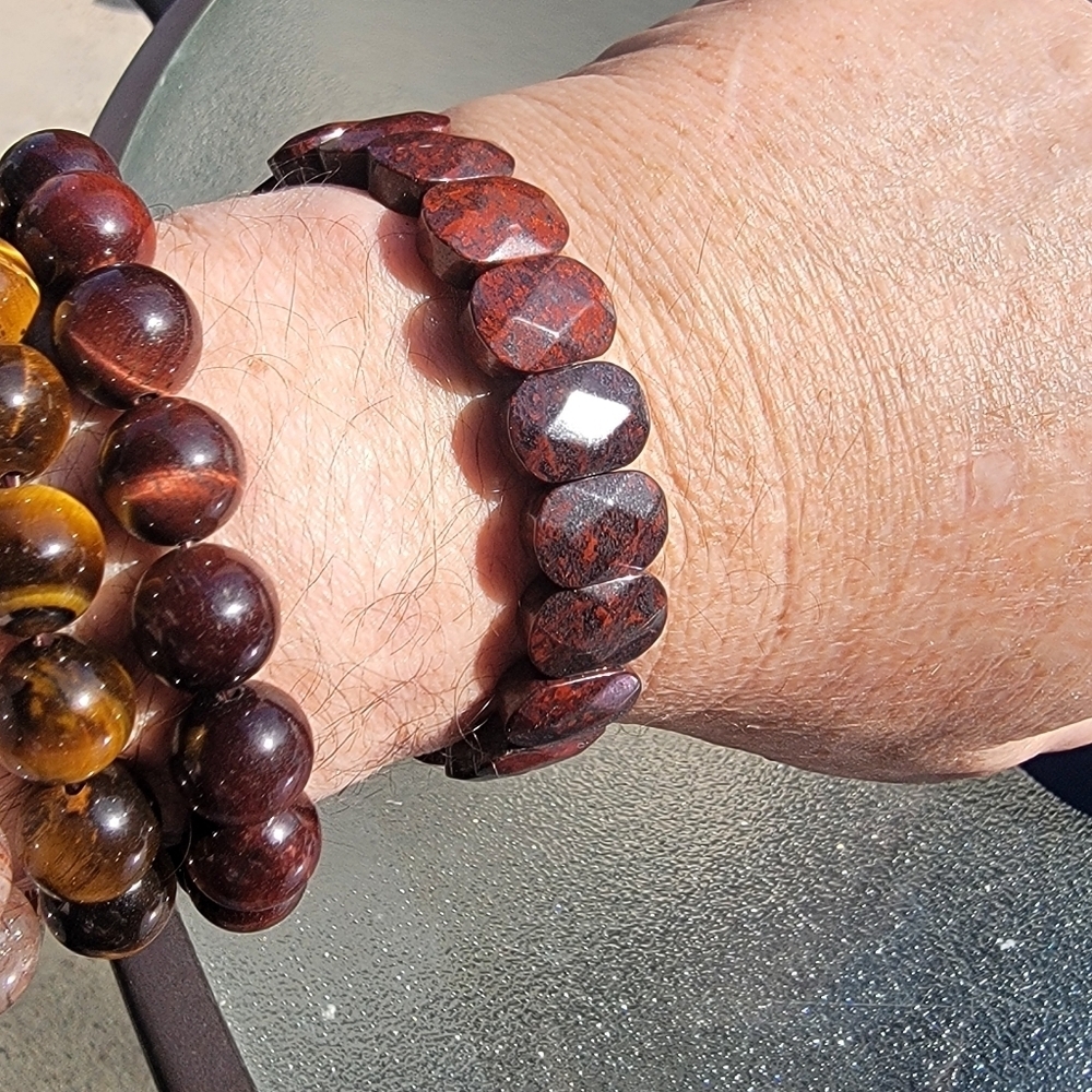 14x9mm Faceted Bloodstone Stretch Beaded Bracelet Natural Gemstone Unisex 7"